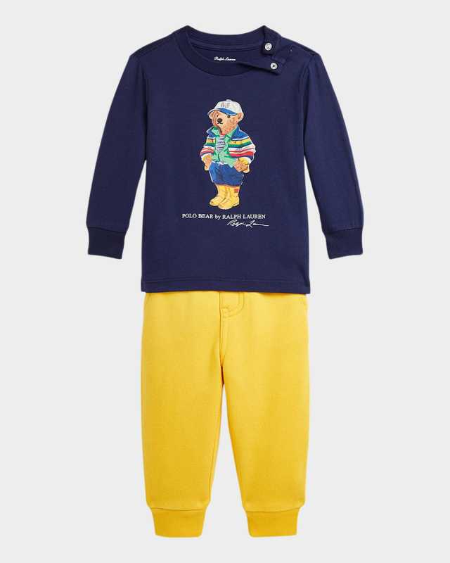 Boy's Polo Bear Long-Sleeve T-Shirt & Pants Set, Size 3M-18